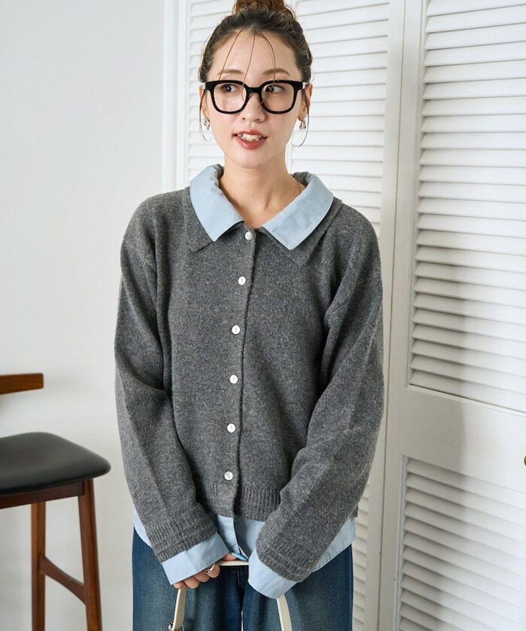 FREAKS STORE 假兩件式襯衫拼接針織外套_10