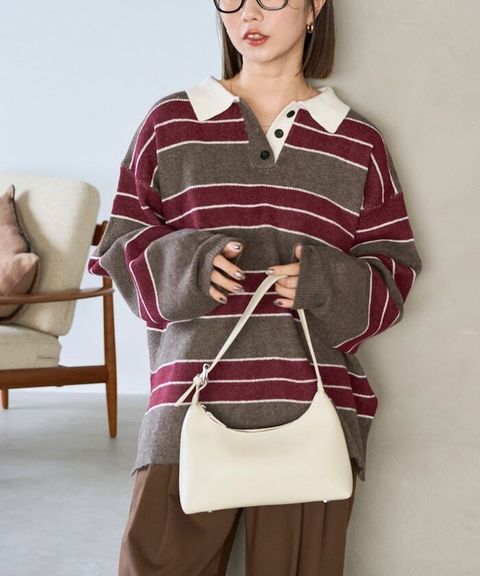 FREAKS STORE 粗條紋寬鬆版型Polo領針織衣_11