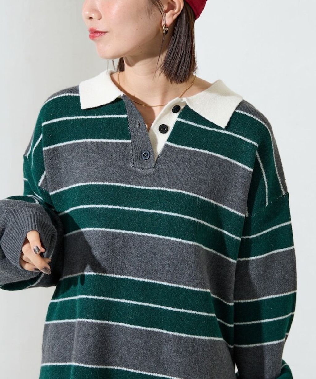 FREAKS STORE 粗條紋寬鬆版型Polo領針織衣_8