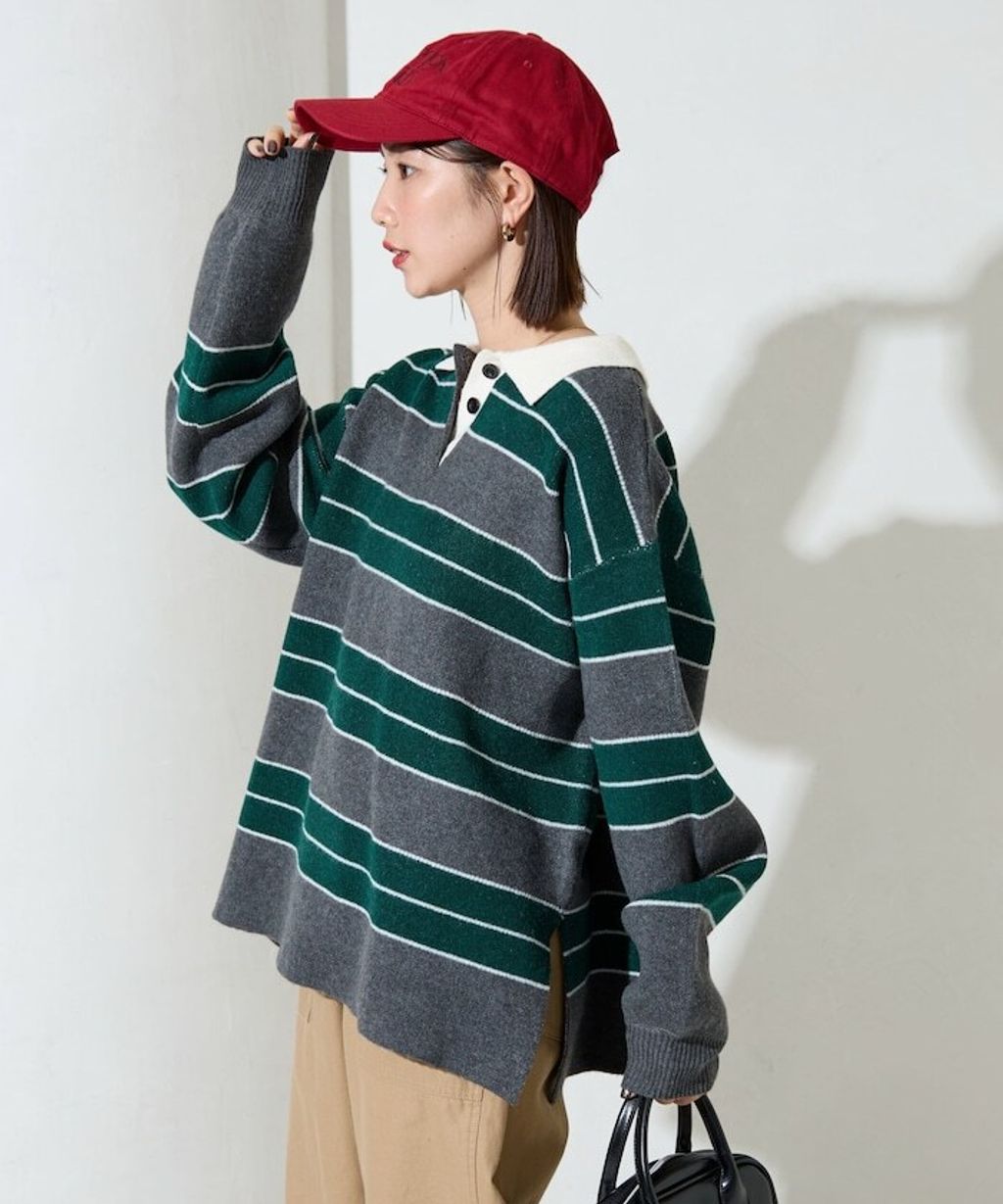 FREAKS STORE 粗條紋寬鬆版型Polo領針織衣_6