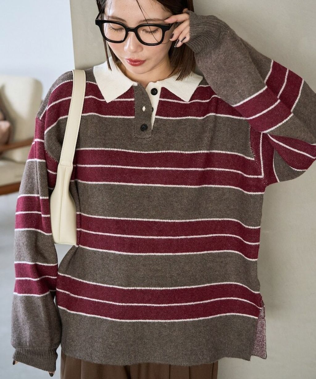 FREAKS STORE 粗條紋寬鬆版型Polo領針織衣_15