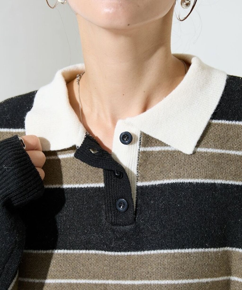 FREAKS STORE 粗條紋寬鬆版型Polo領針織衣_31