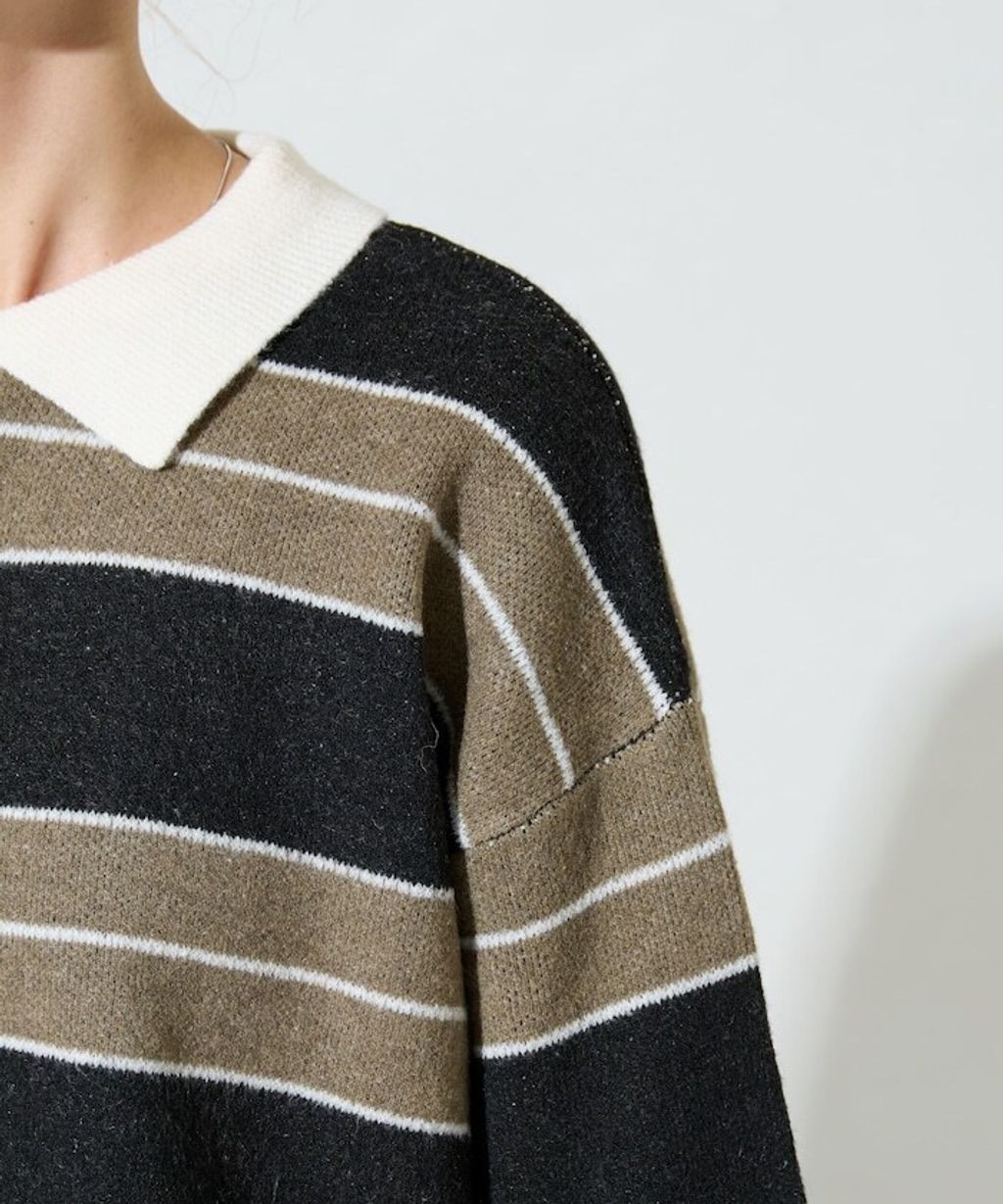 FREAKS STORE 粗條紋寬鬆版型Polo領針織衣_26