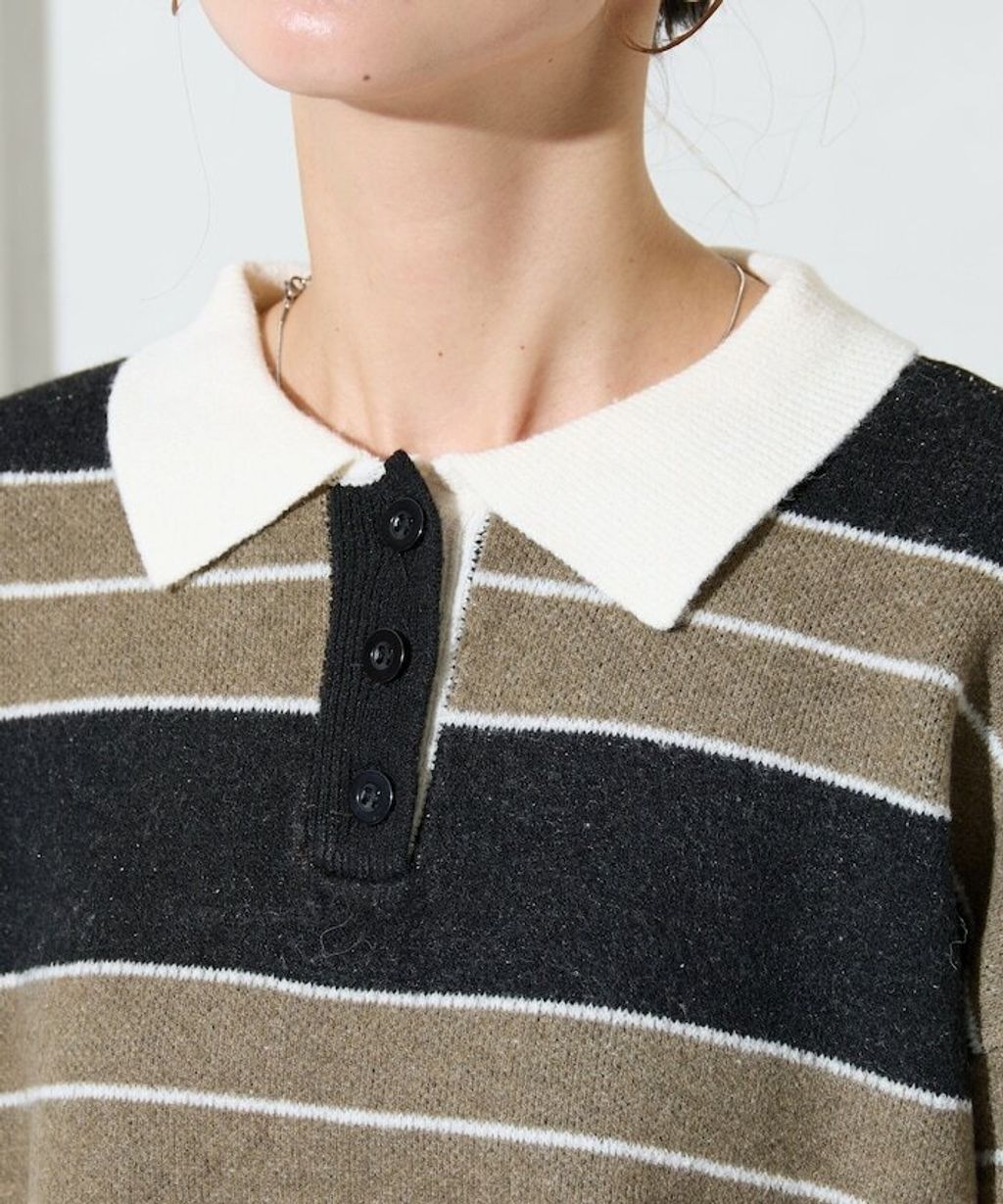 FREAKS STORE 粗條紋寬鬆版型Polo領針織衣_25