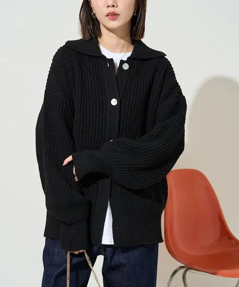 FREAKS STORE 慵懶感寬版翻領針織開襟衫_2