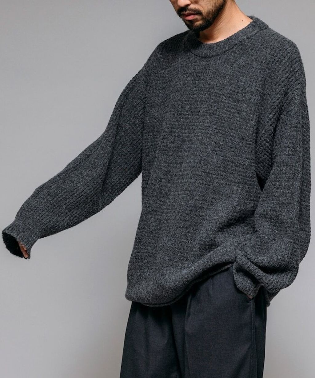 FREAKS STORE 寬版羊毛混纖華夫格高磅圓領針織衫_9