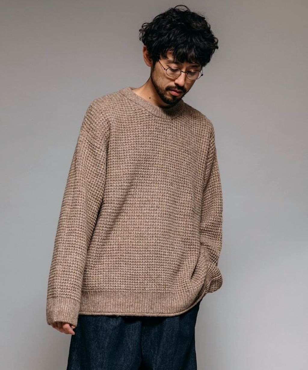 FREAKS STORE 寬版羊毛混纖華夫格高磅圓領針織衫_2