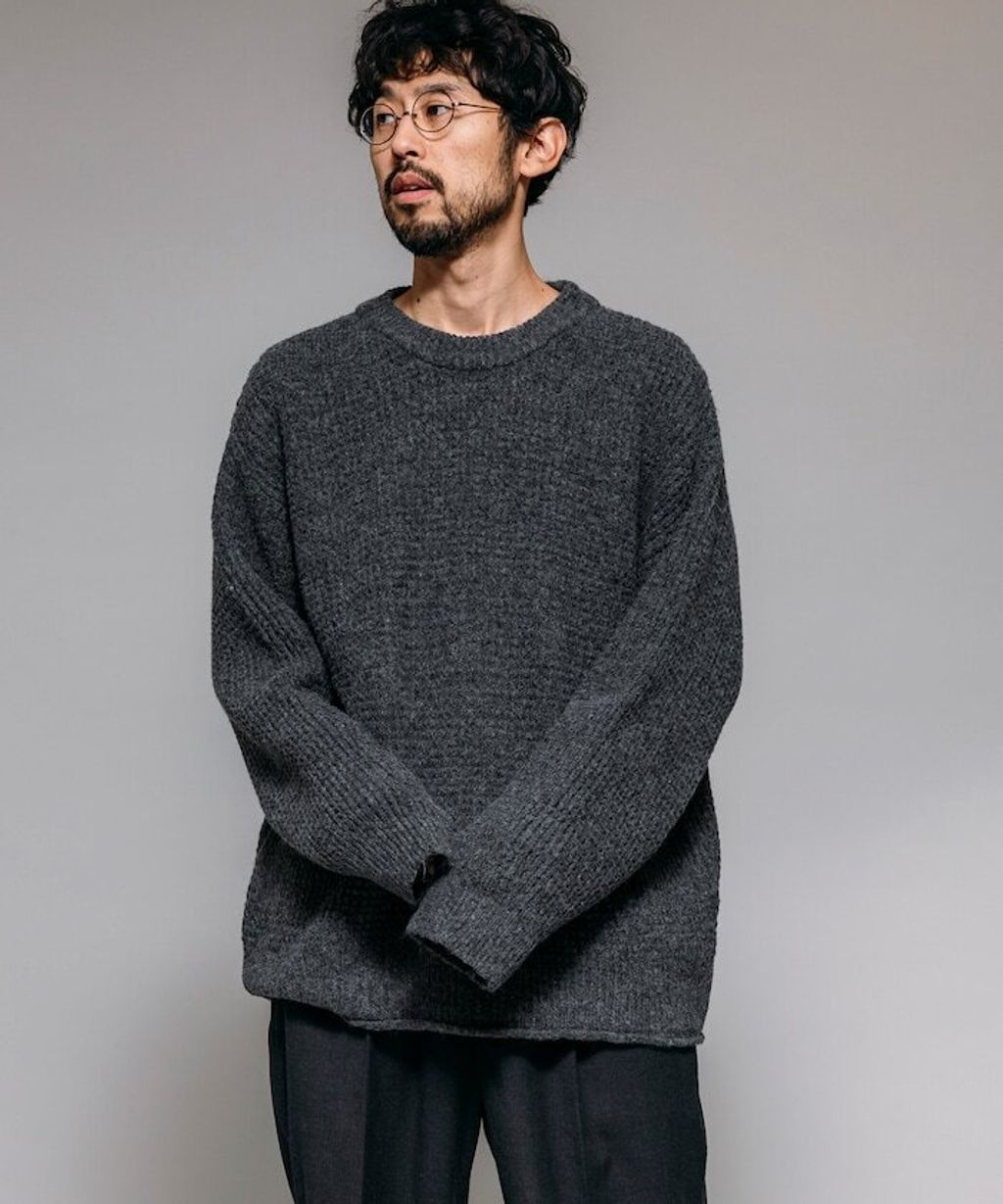 FREAKS STORE 寬版羊毛混纖華夫格高磅圓領針織衫_7