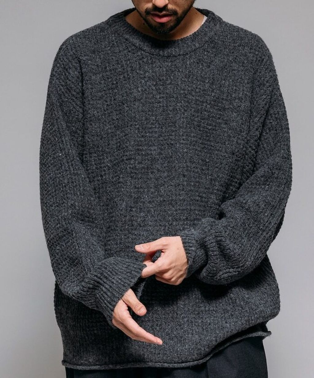 FREAKS STORE 寬版羊毛混纖華夫格高磅圓領針織衫_1