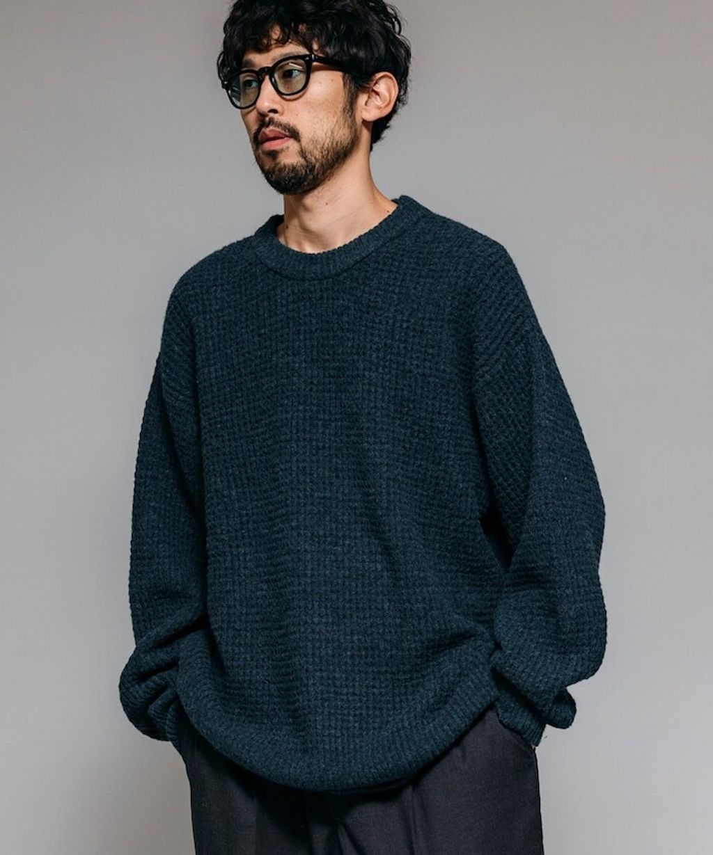 FREAKS STORE 寬版羊毛混纖華夫格高磅圓領針織衫_4