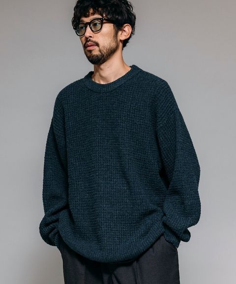 FREAKS STORE 寬版羊毛混纖華夫格高磅圓領針織衫_4