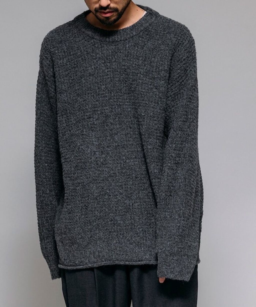 FREAKS STORE 寬版羊毛混纖華夫格高磅圓領針織衫_5