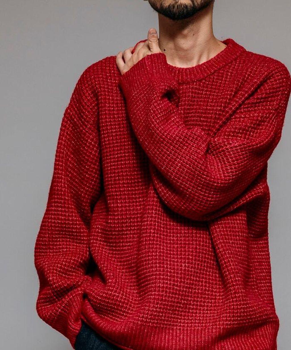 FREAKS STORE 寬版羊毛混纖華夫格高磅圓領針織衫_3