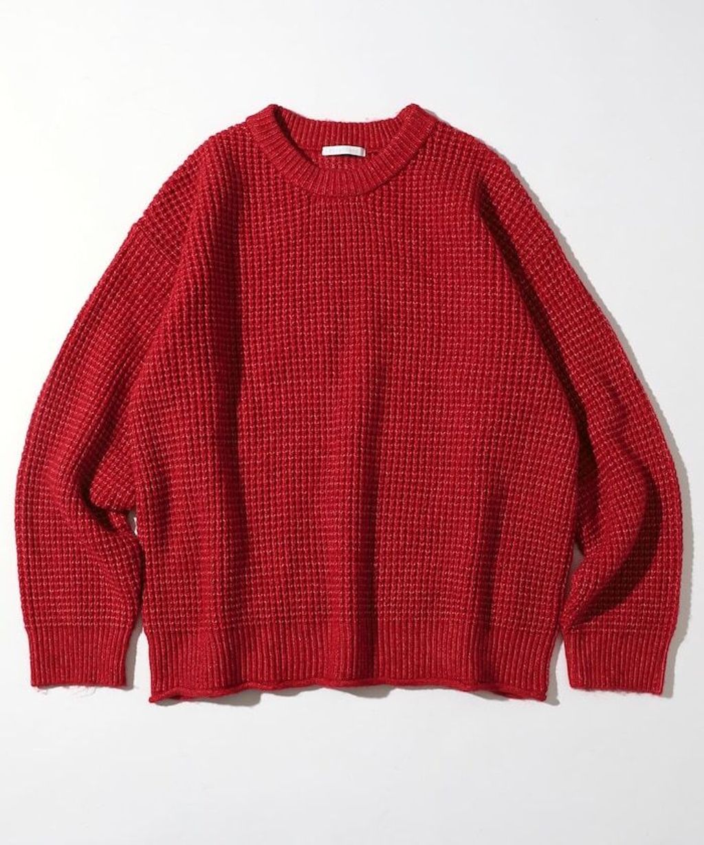 FREAKS STORE 寬版羊毛混纖華夫格高磅圓領針織衫_42