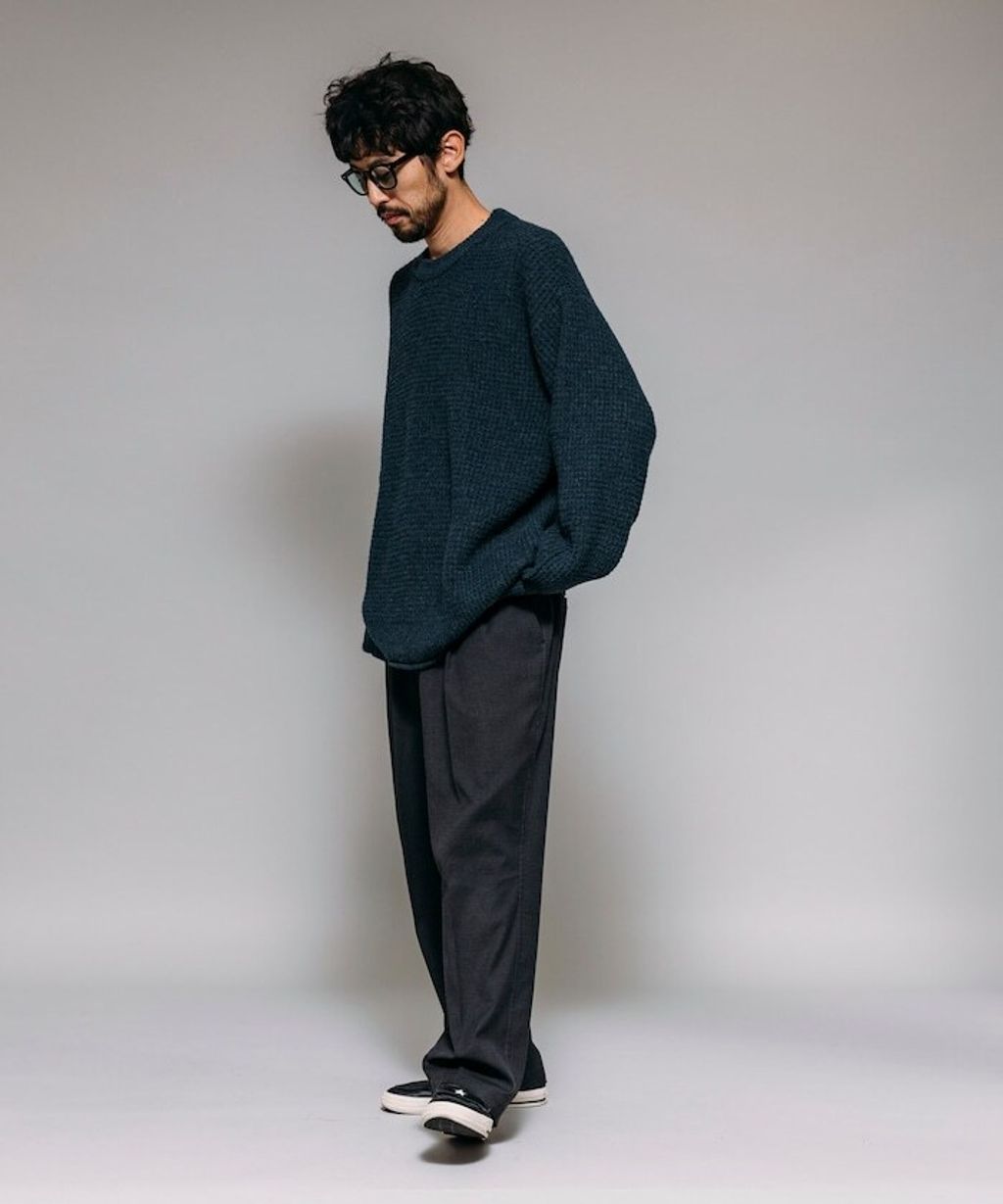 FREAKS STORE 寬版羊毛混纖華夫格高磅圓領針織衫_32