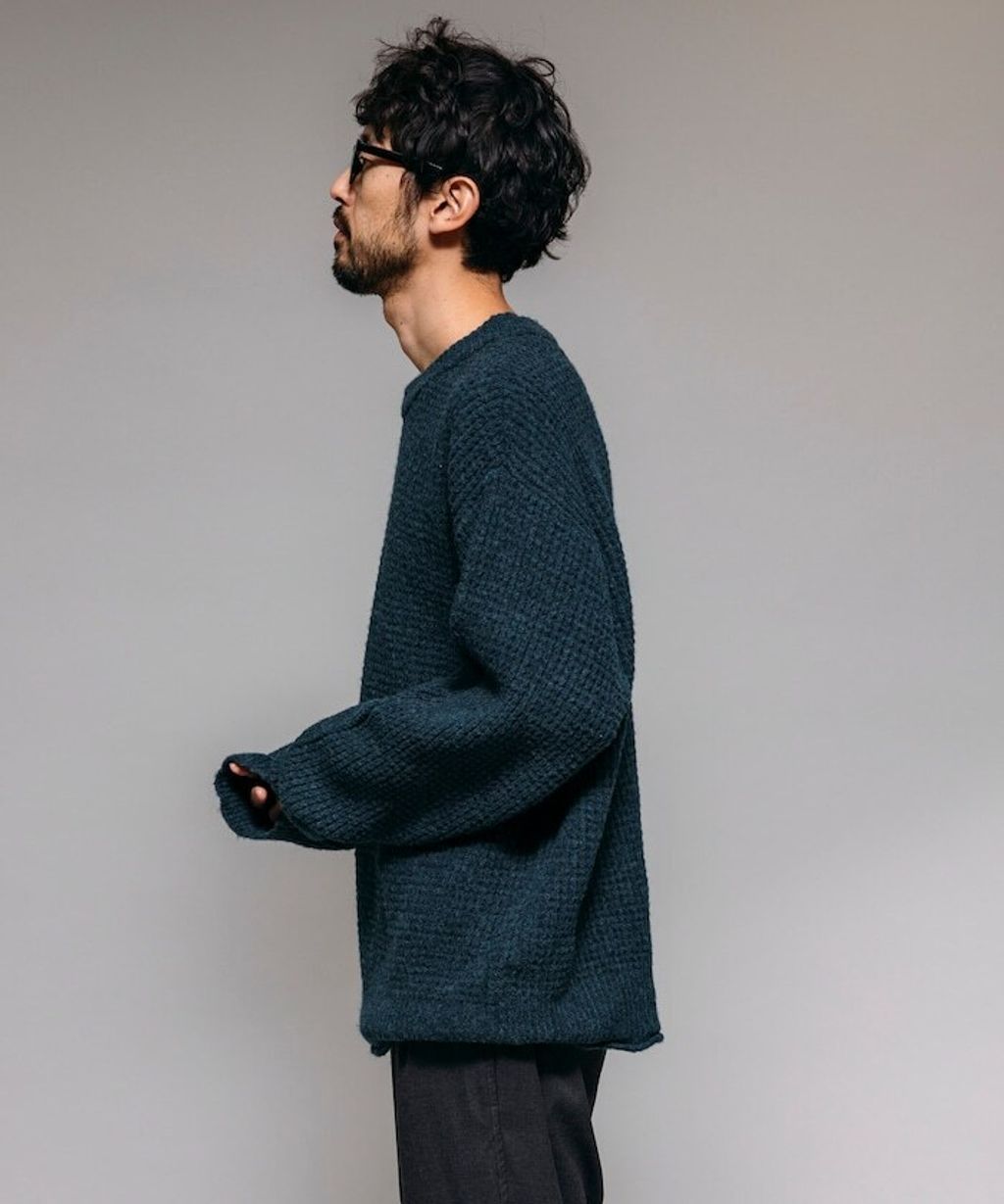 FREAKS STORE 寬版羊毛混纖華夫格高磅圓領針織衫_28