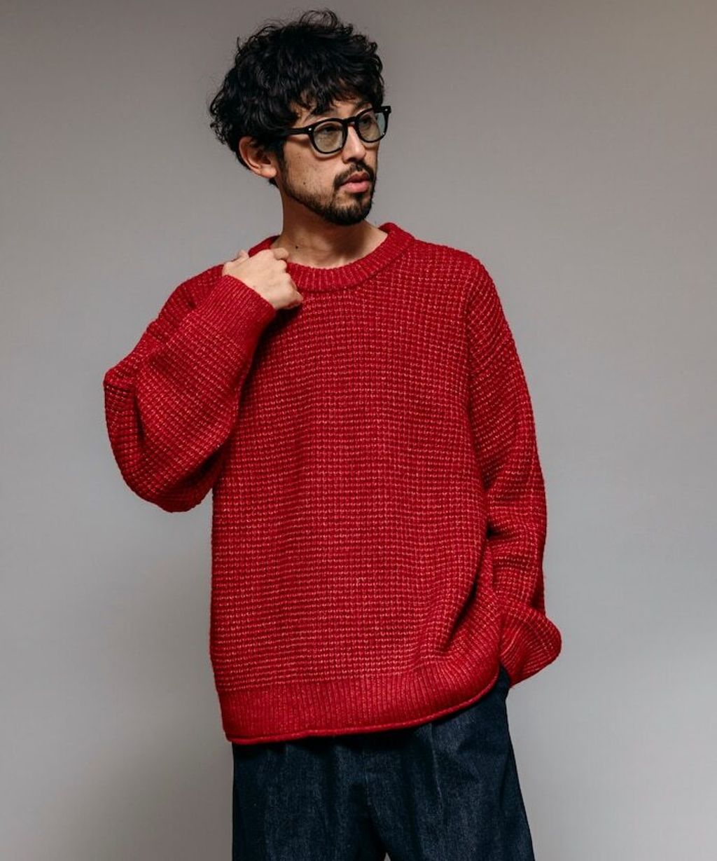 FREAKS STORE 寬版羊毛混纖華夫格高磅圓領針織衫_21