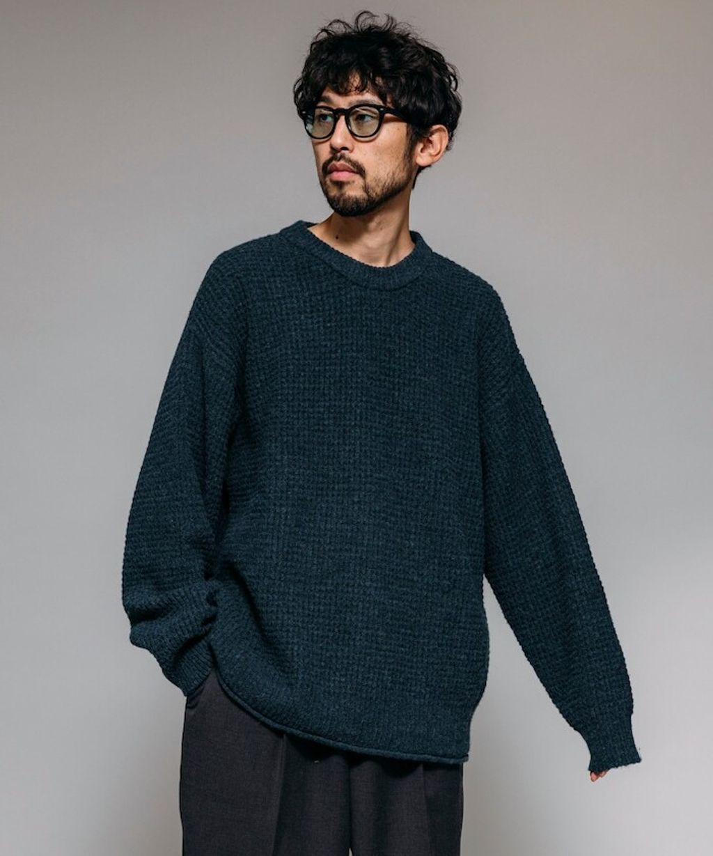 FREAKS STORE 寬版羊毛混纖華夫格高磅圓領針織衫_27