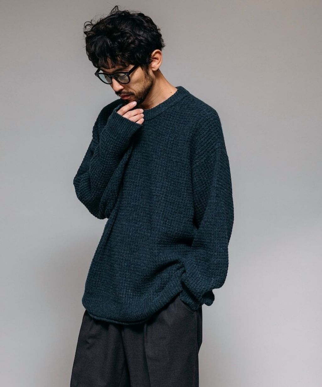 FREAKS STORE 寬版羊毛混纖華夫格高磅圓領針織衫_26