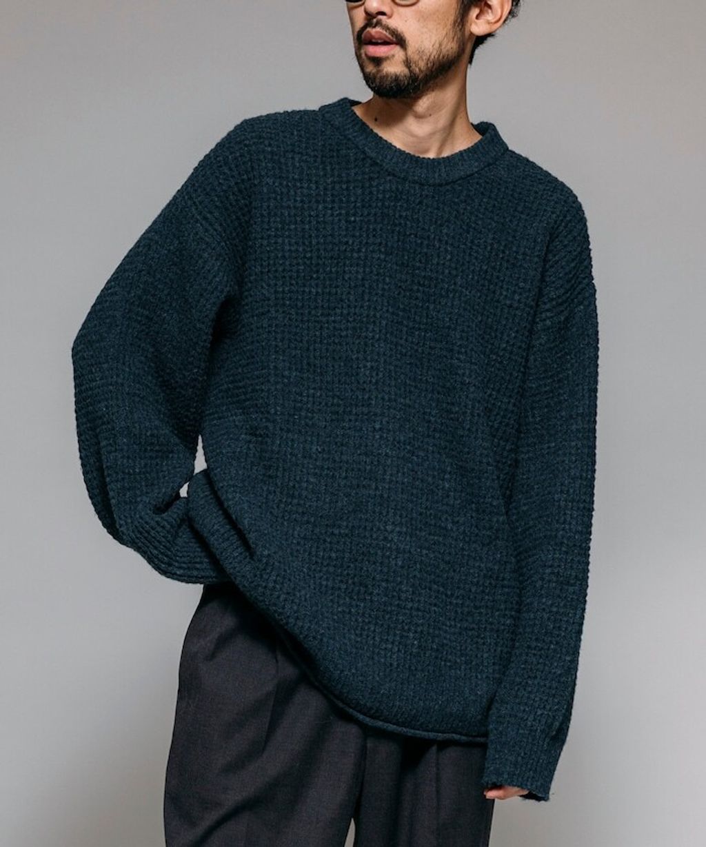 FREAKS STORE 寬版羊毛混纖華夫格高磅圓領針織衫_25