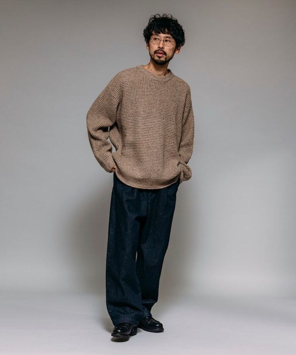 FREAKS STORE 寬版羊毛混纖華夫格高磅圓領針織衫_17