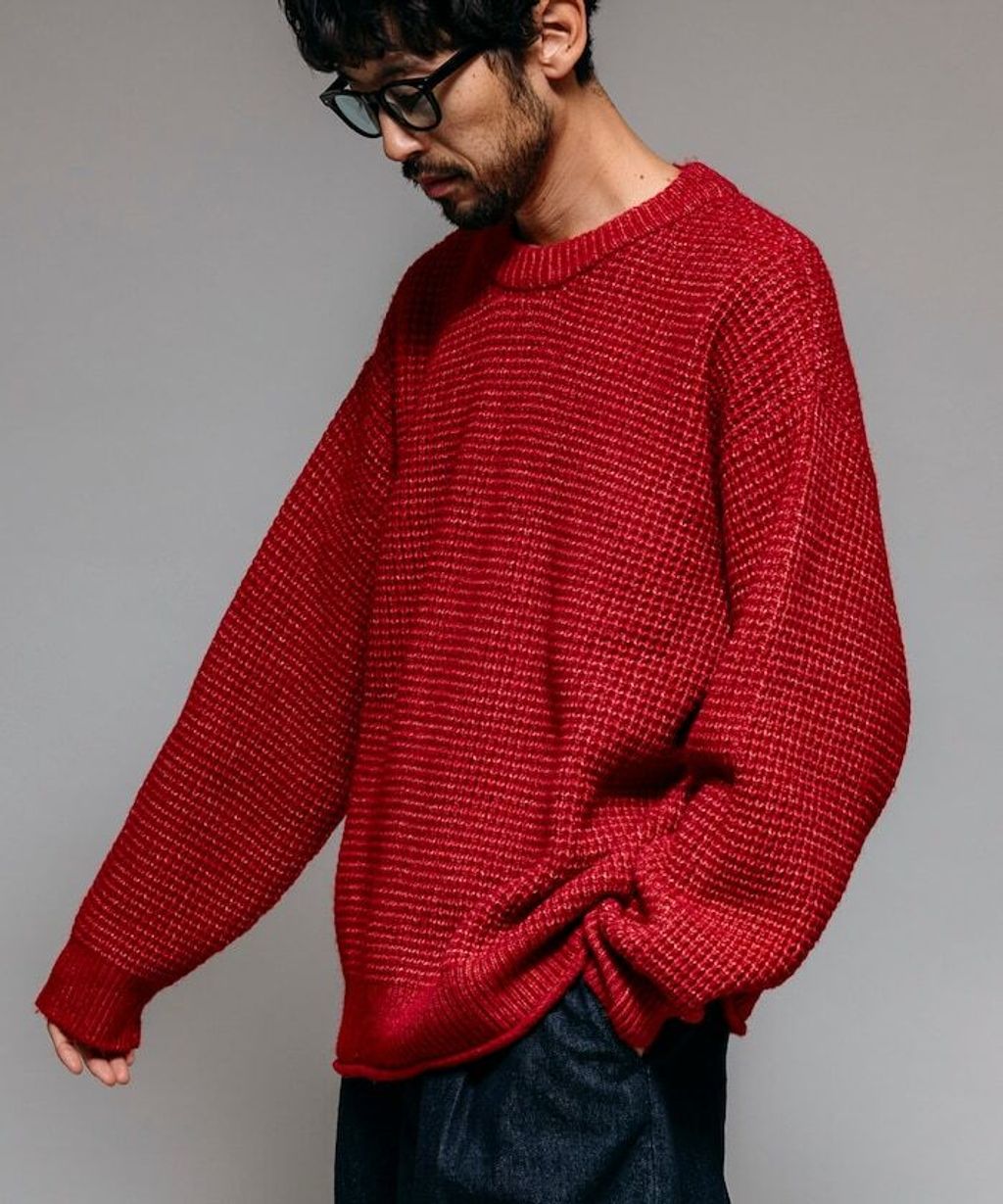 FREAKS STORE 寬版羊毛混纖華夫格高磅圓領針織衫_19