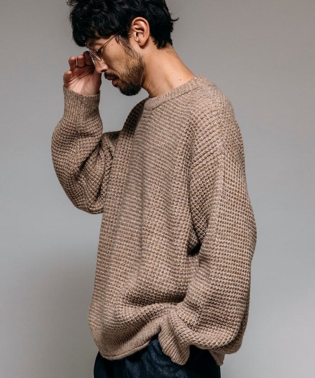 FREAKS STORE 寬版羊毛混纖華夫格高磅圓領針織衫_13