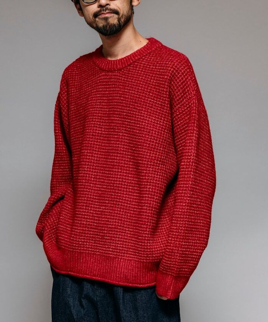 FREAKS STORE 寬版羊毛混纖華夫格高磅圓領針織衫_18