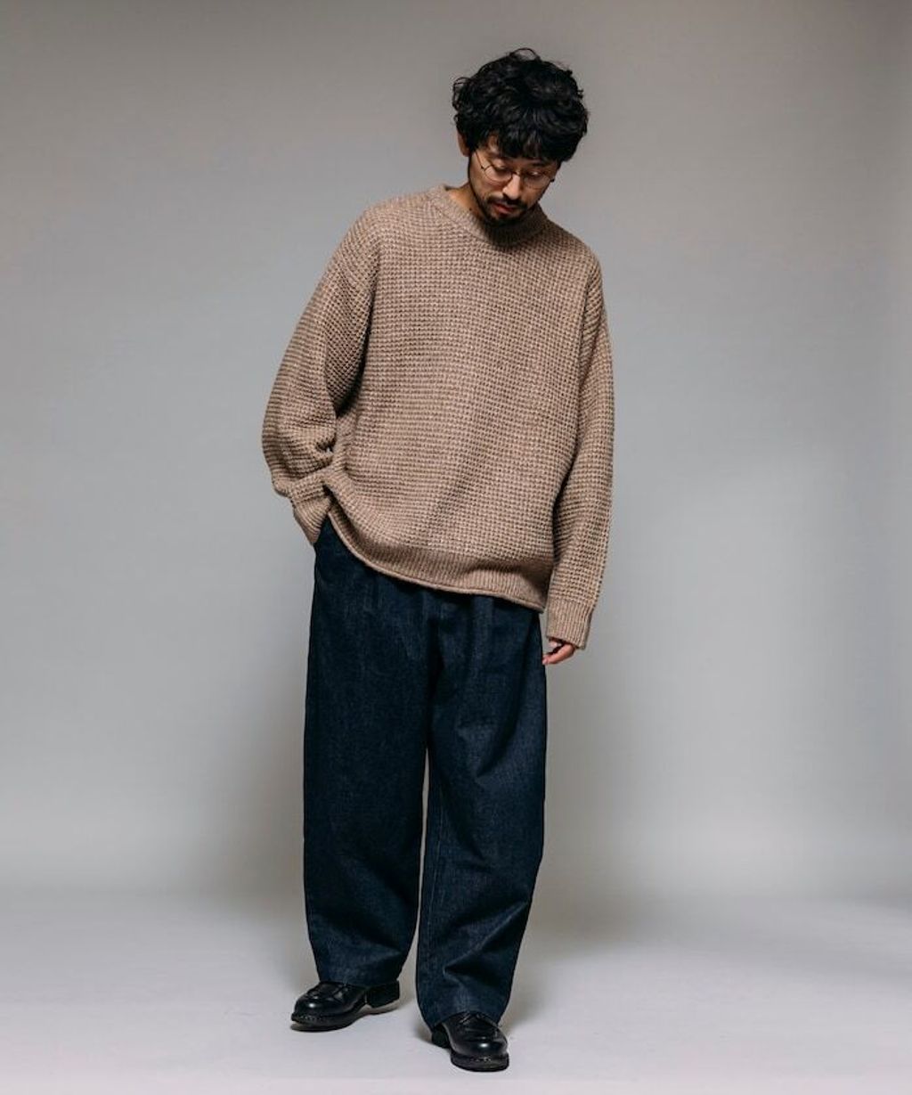 FREAKS STORE 寬版羊毛混纖華夫格高磅圓領針織衫_15