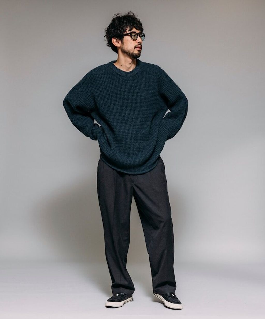 FREAKS STORE 寬版羊毛混纖華夫格高磅圓領針織衫_30