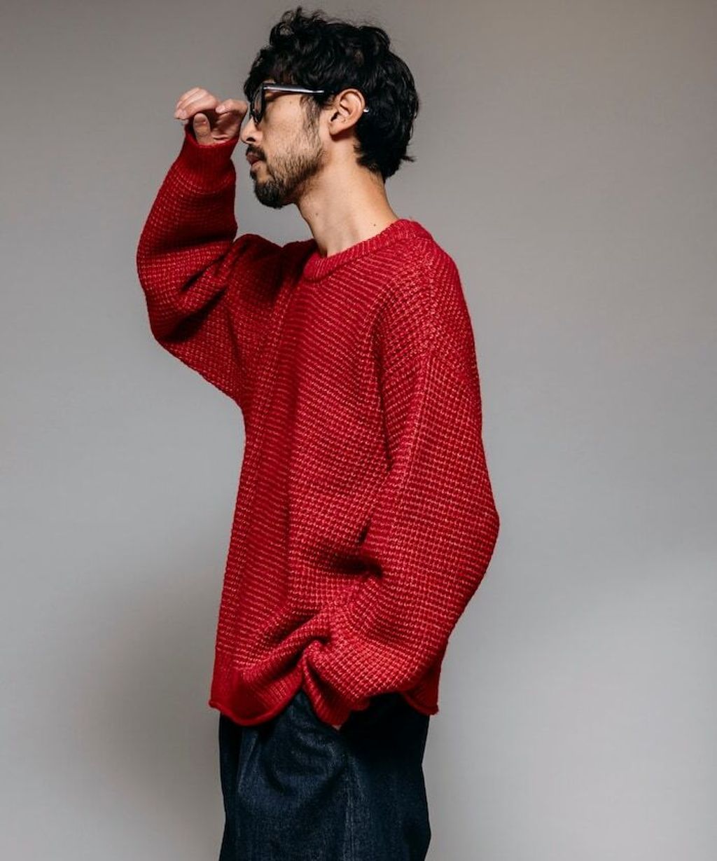 FREAKS STORE 寬版羊毛混纖華夫格高磅圓領針織衫_22