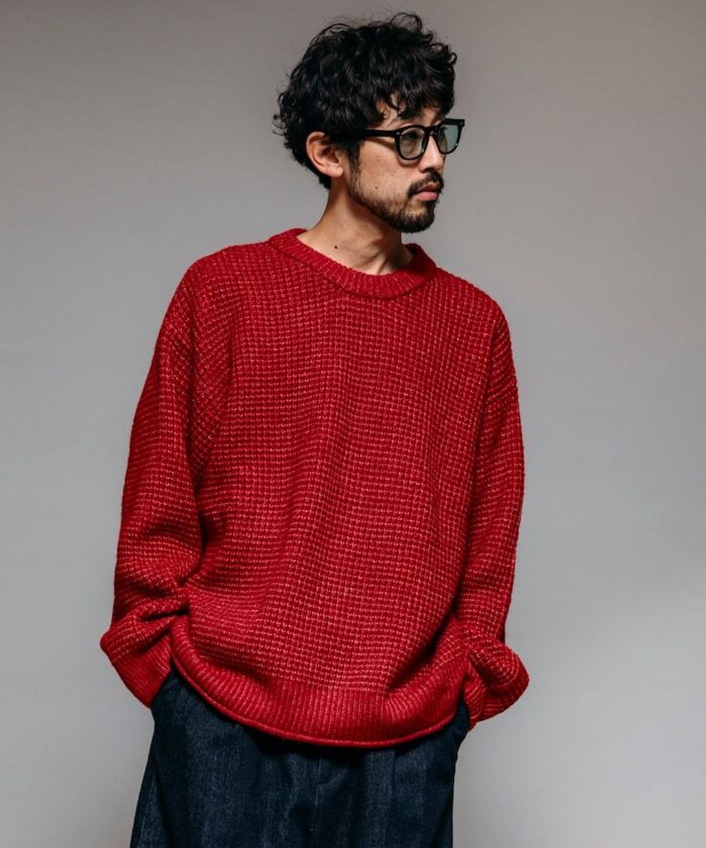 FREAKS STORE 寬版羊毛混纖華夫格高磅圓領針織衫_20