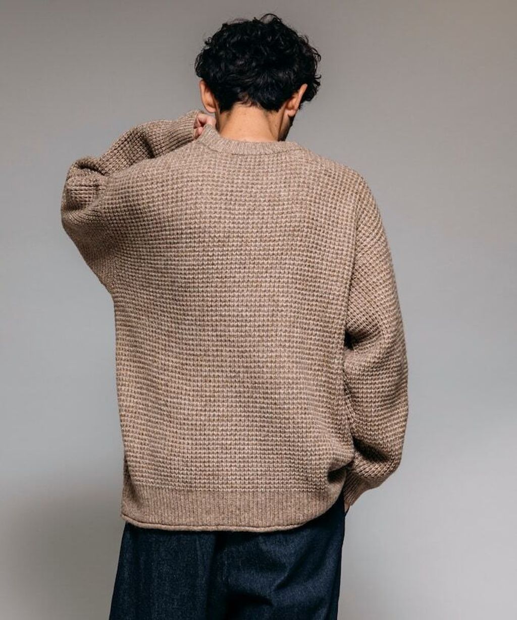 FREAKS STORE 寬版羊毛混纖華夫格高磅圓領針織衫_14