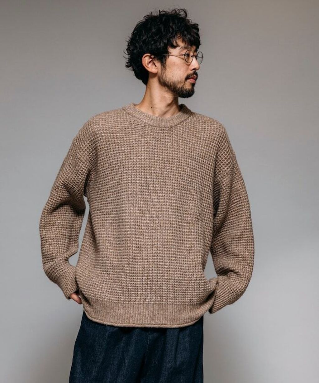 FREAKS STORE 寬版羊毛混纖華夫格高磅圓領針織衫_12