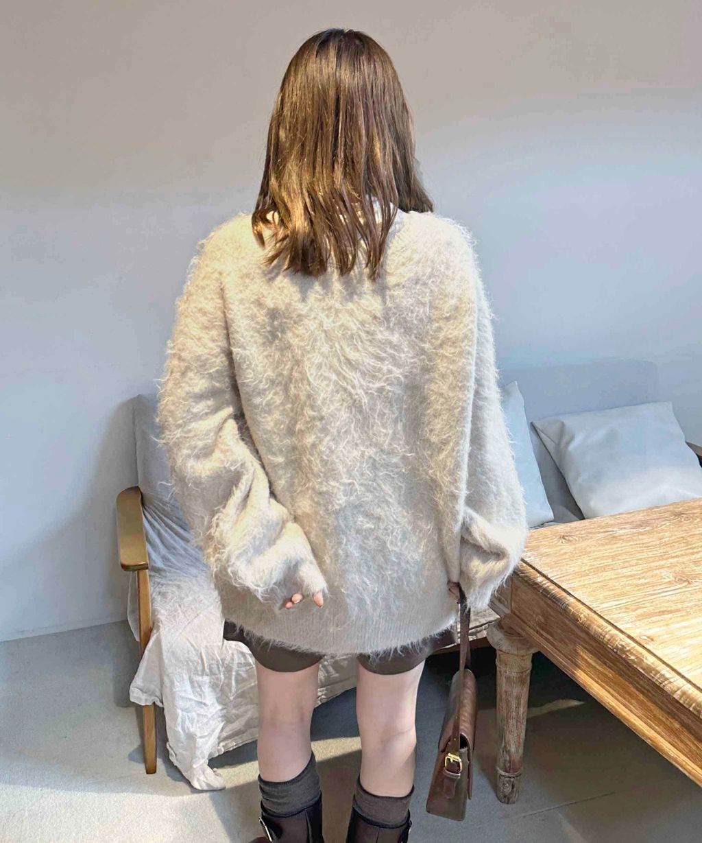 apres jour clair 2WAY毛絨感蕾絲綁帶針織開襟外套_9