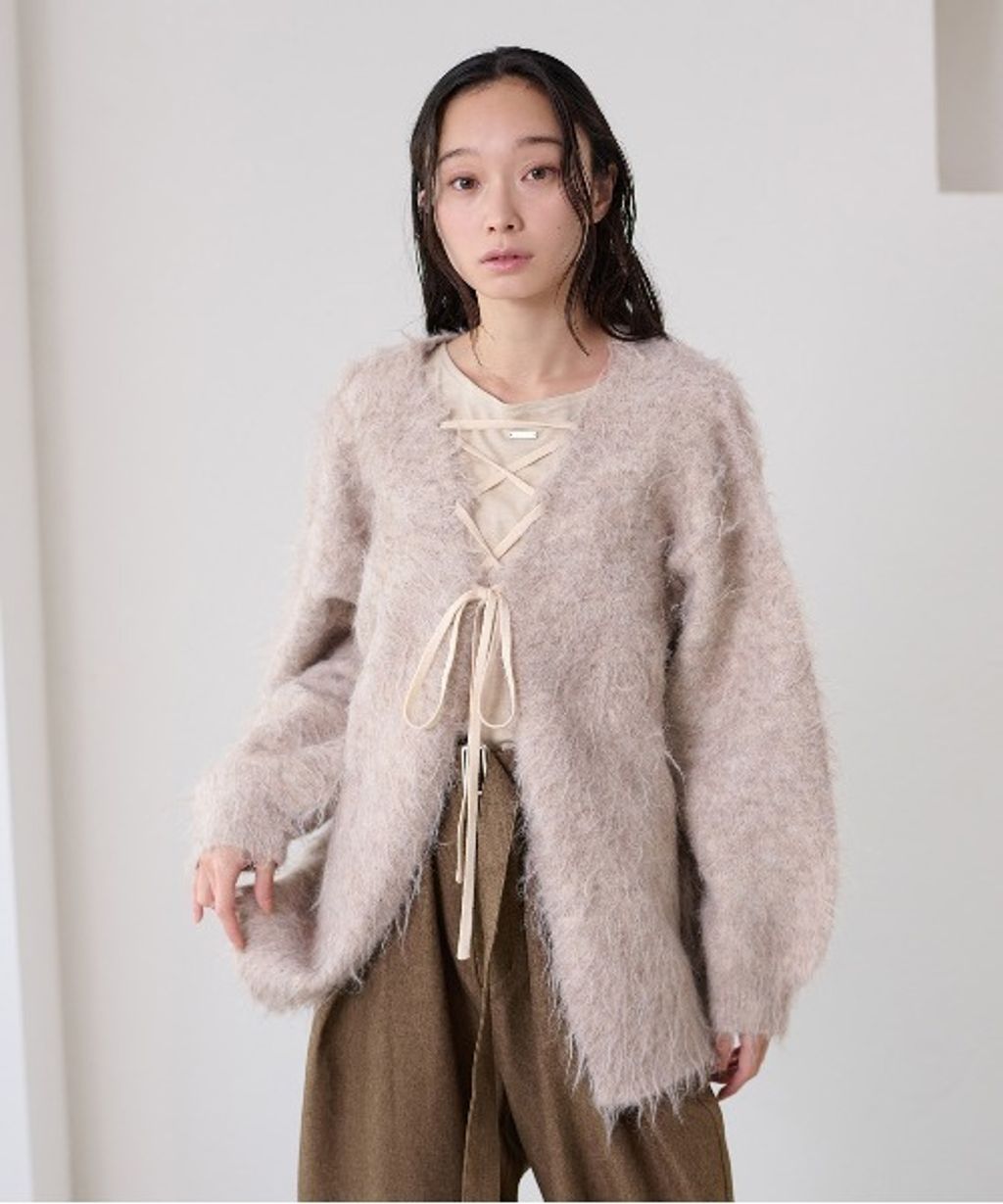 apres jour clair 2WAY毛絨感蕾絲綁帶針織開襟外套_90