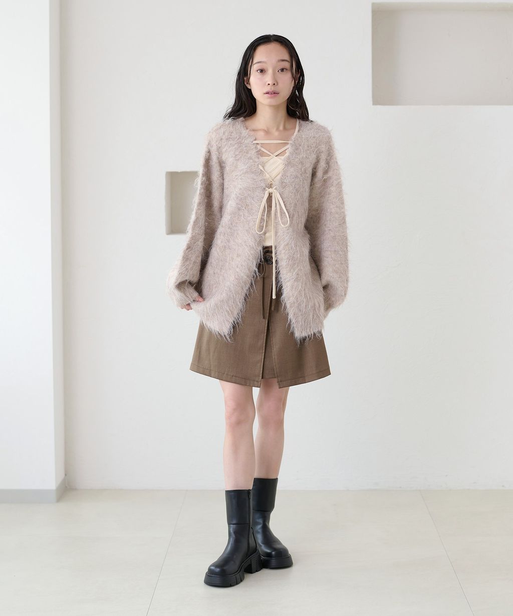 apres jour clair 2WAY毛絨感蕾絲綁帶針織開襟外套_97