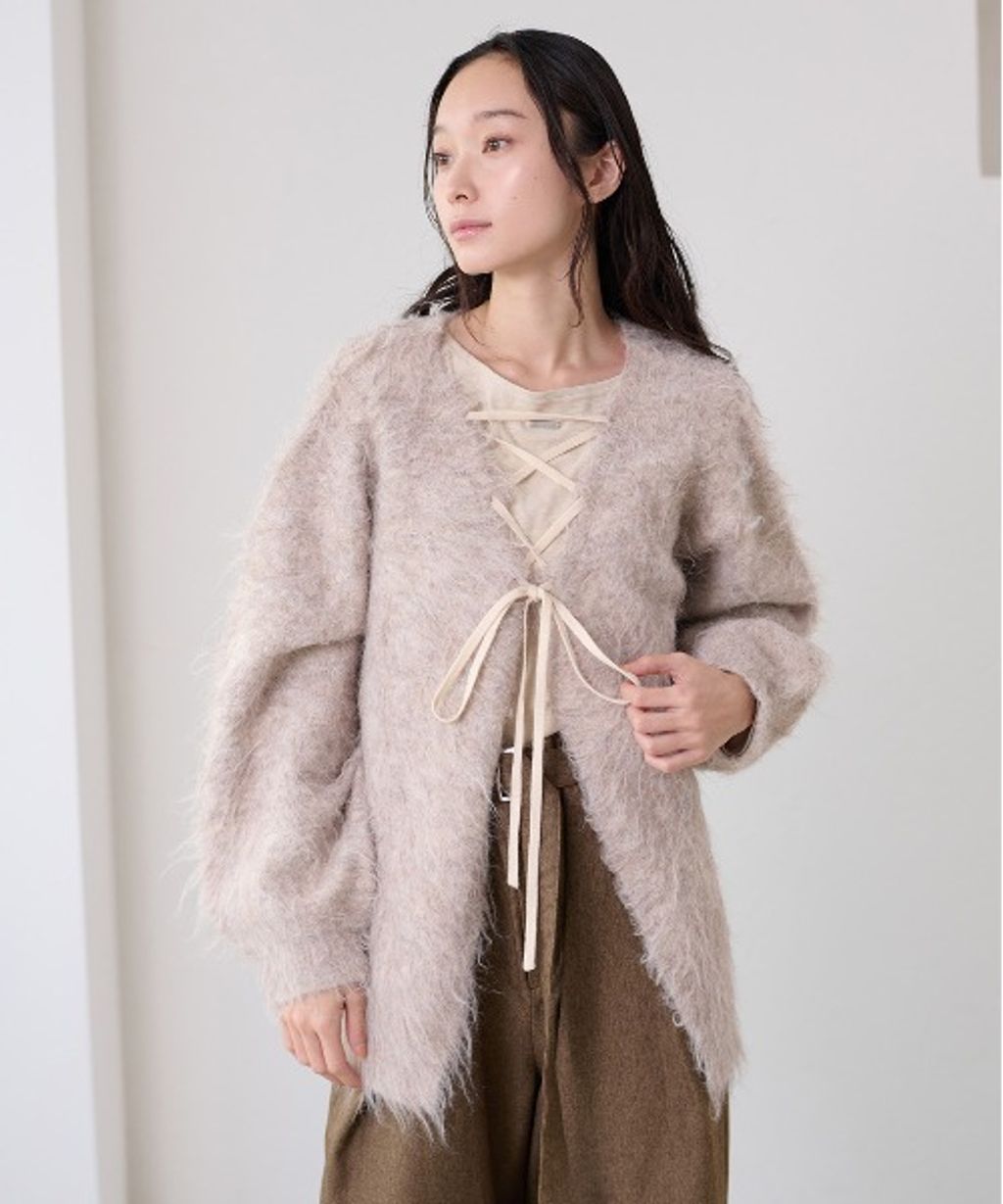 apres jour clair 2WAY毛絨感蕾絲綁帶針織開襟外套_91