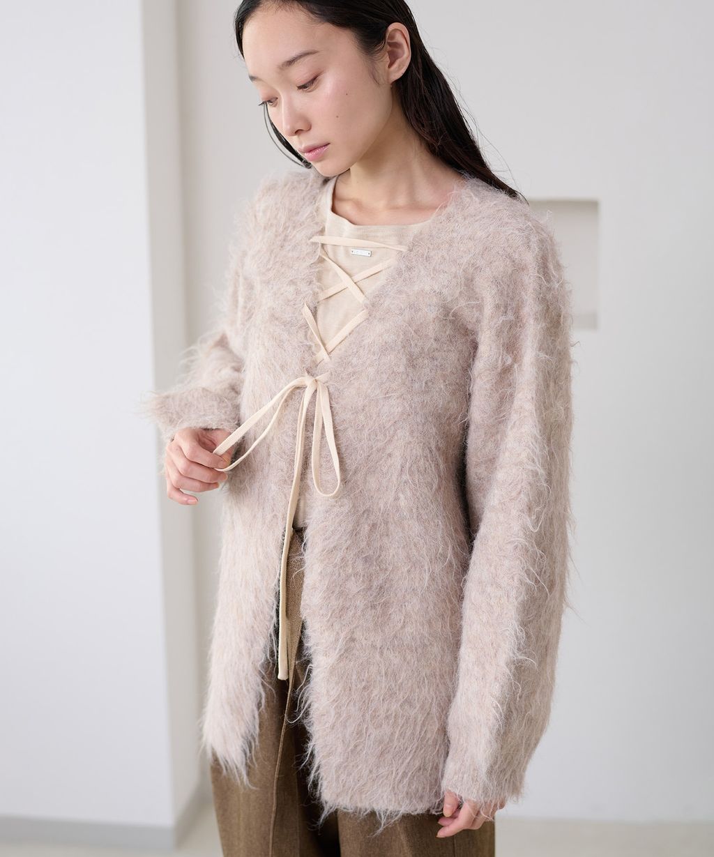 apres jour clair 2WAY毛絨感蕾絲綁帶針織開襟外套_92