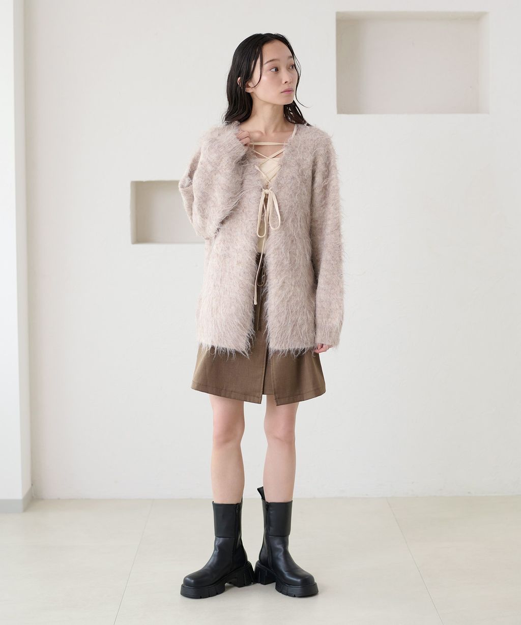 apres jour clair 2WAY毛絨感蕾絲綁帶針織開襟外套_99