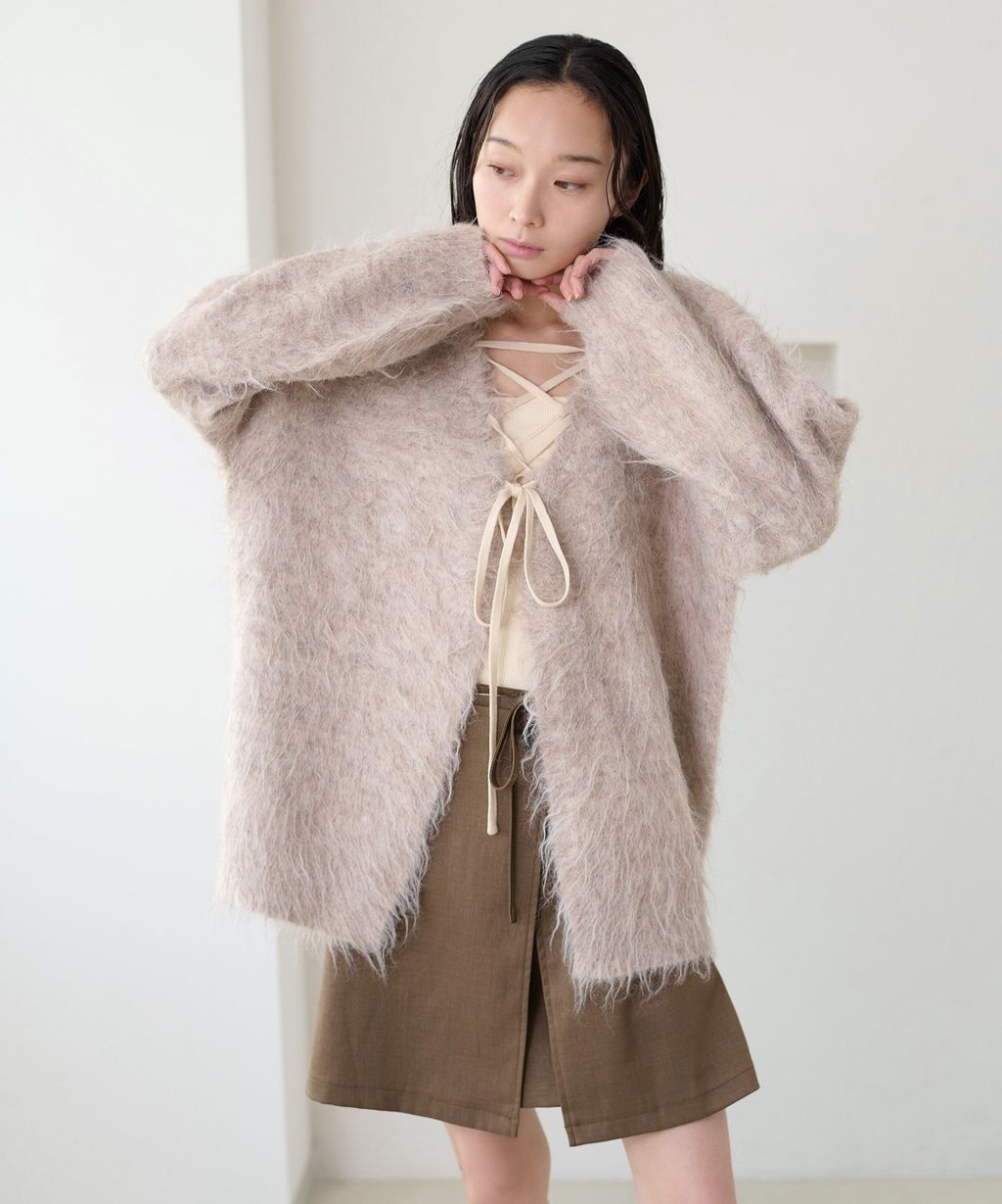 apres jour clair 2WAY毛絨感蕾絲綁帶針織開襟外套_86