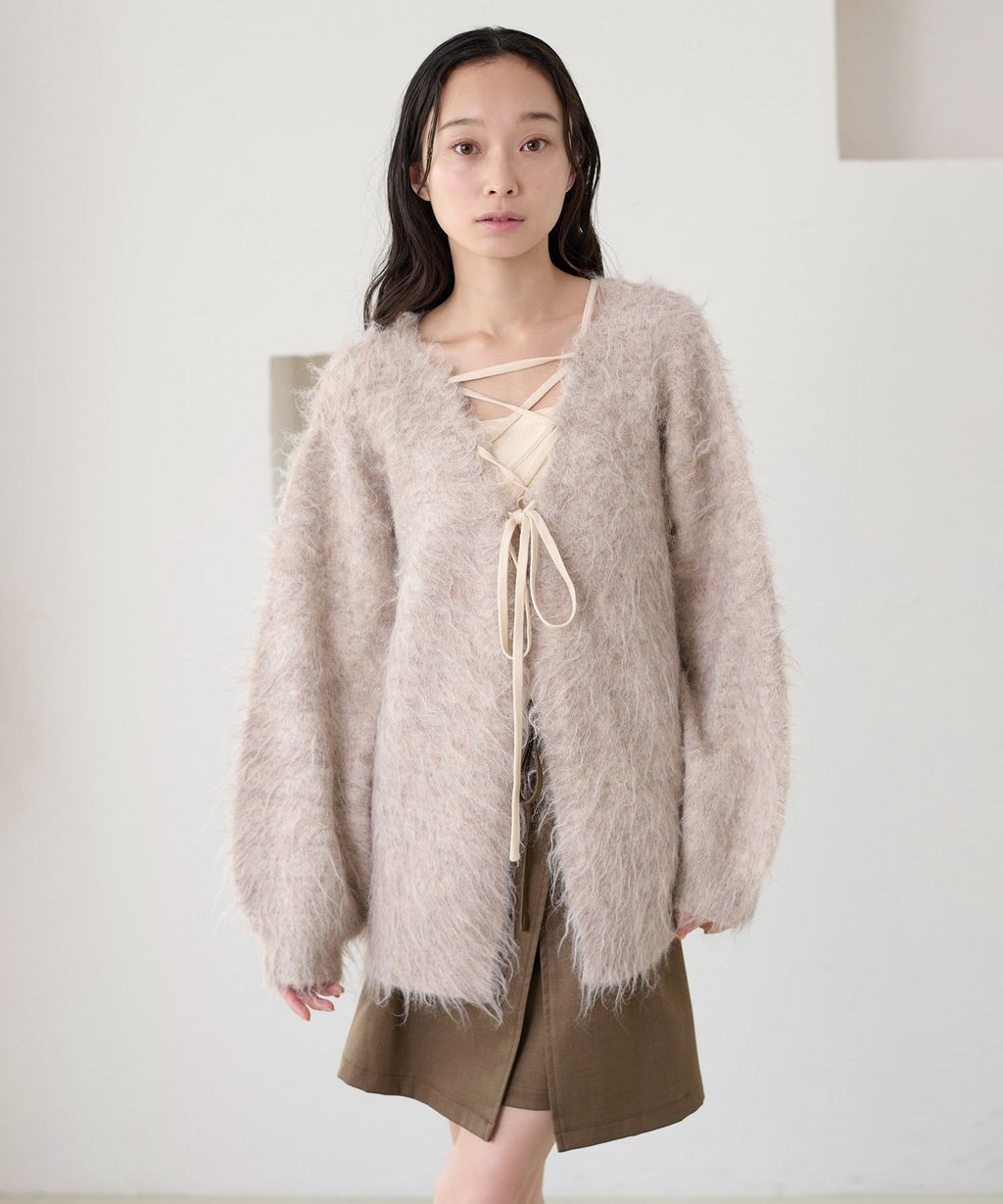 apres jour clair 2WAY毛絨感蕾絲綁帶針織開襟外套_85