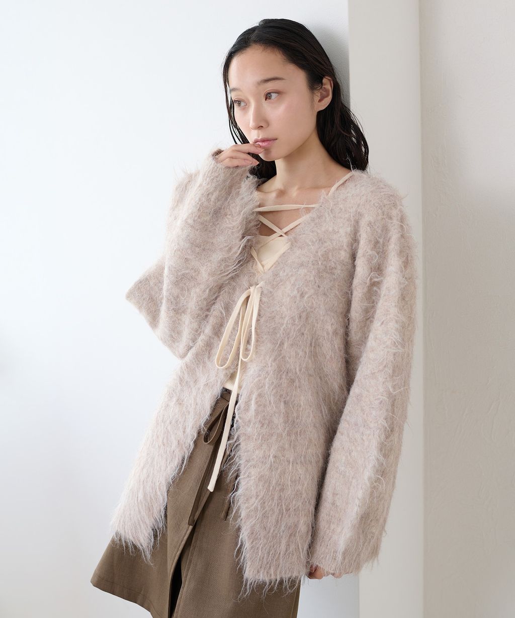 apres jour clair 2WAY毛絨感蕾絲綁帶針織開襟外套_87