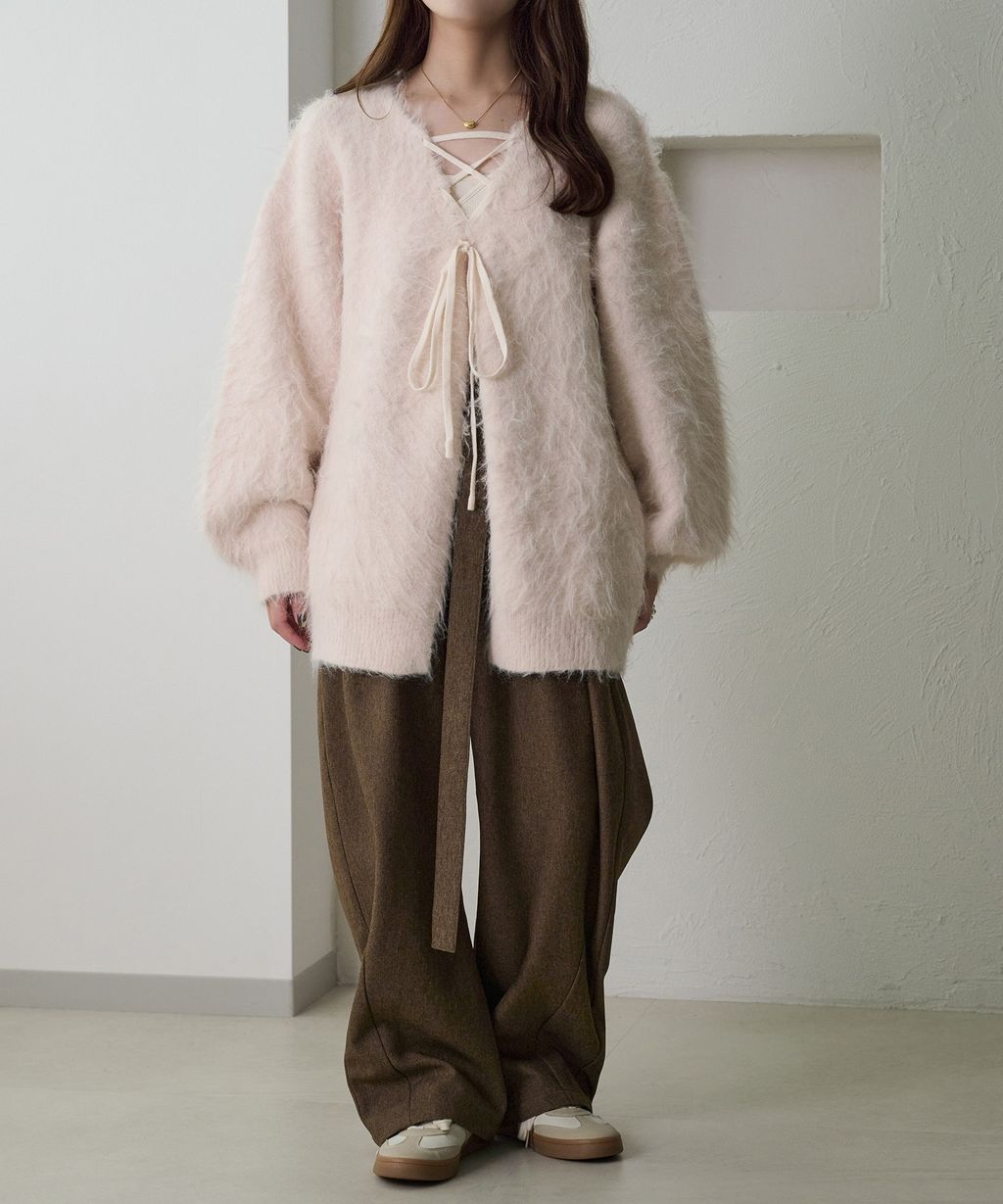 apres jour clair 2WAY毛絨感蕾絲綁帶針織開襟外套_82