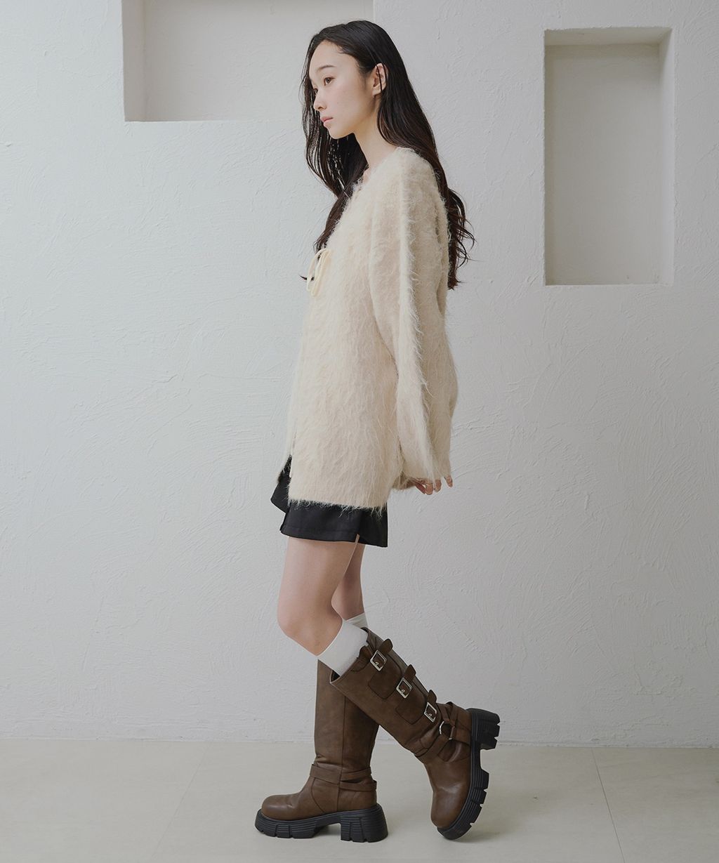 apres jour clair 2WAY毛絨感蕾絲綁帶針織開襟外套_54