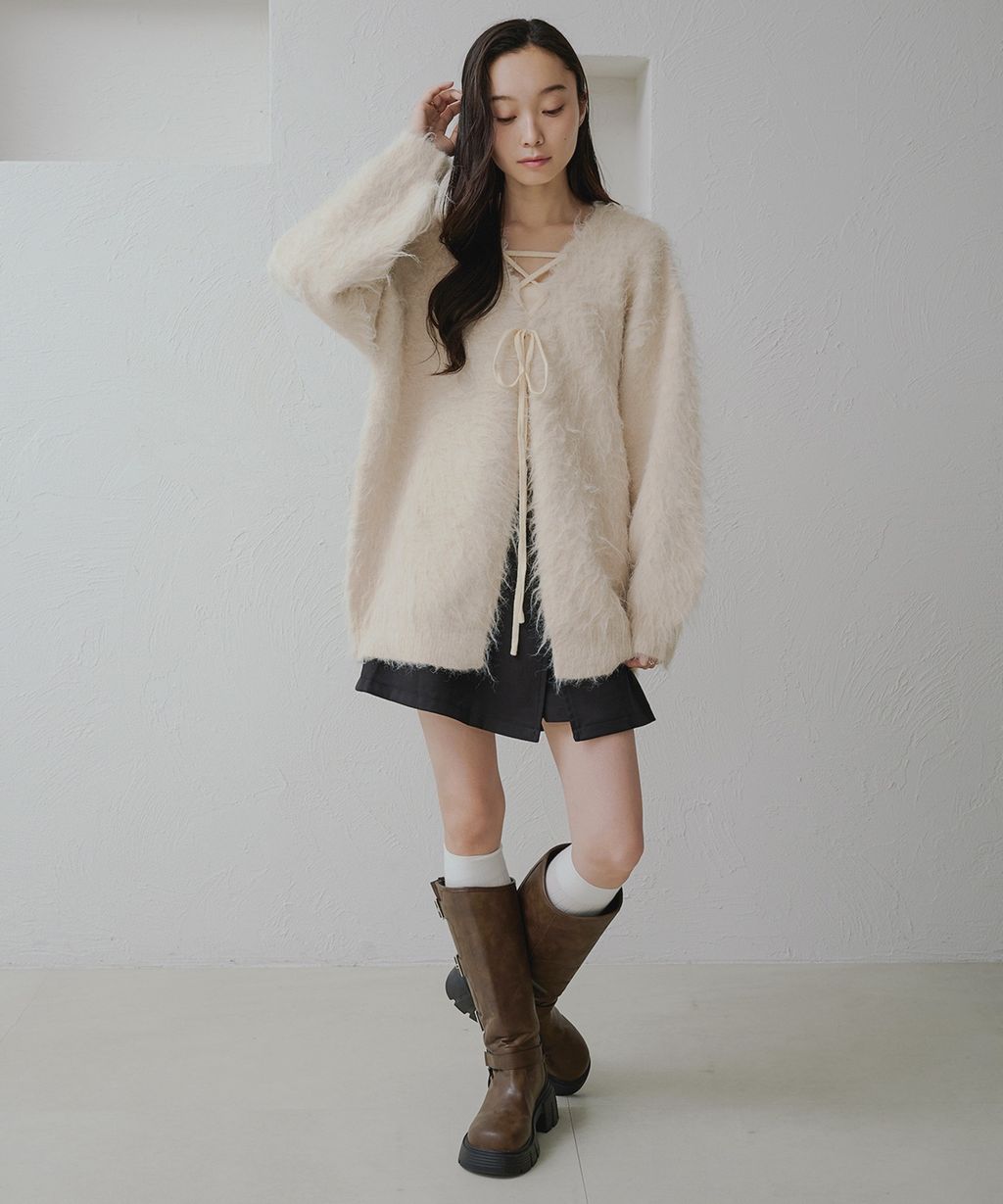 apres jour clair 2WAY毛絨感蕾絲綁帶針織開襟外套_53