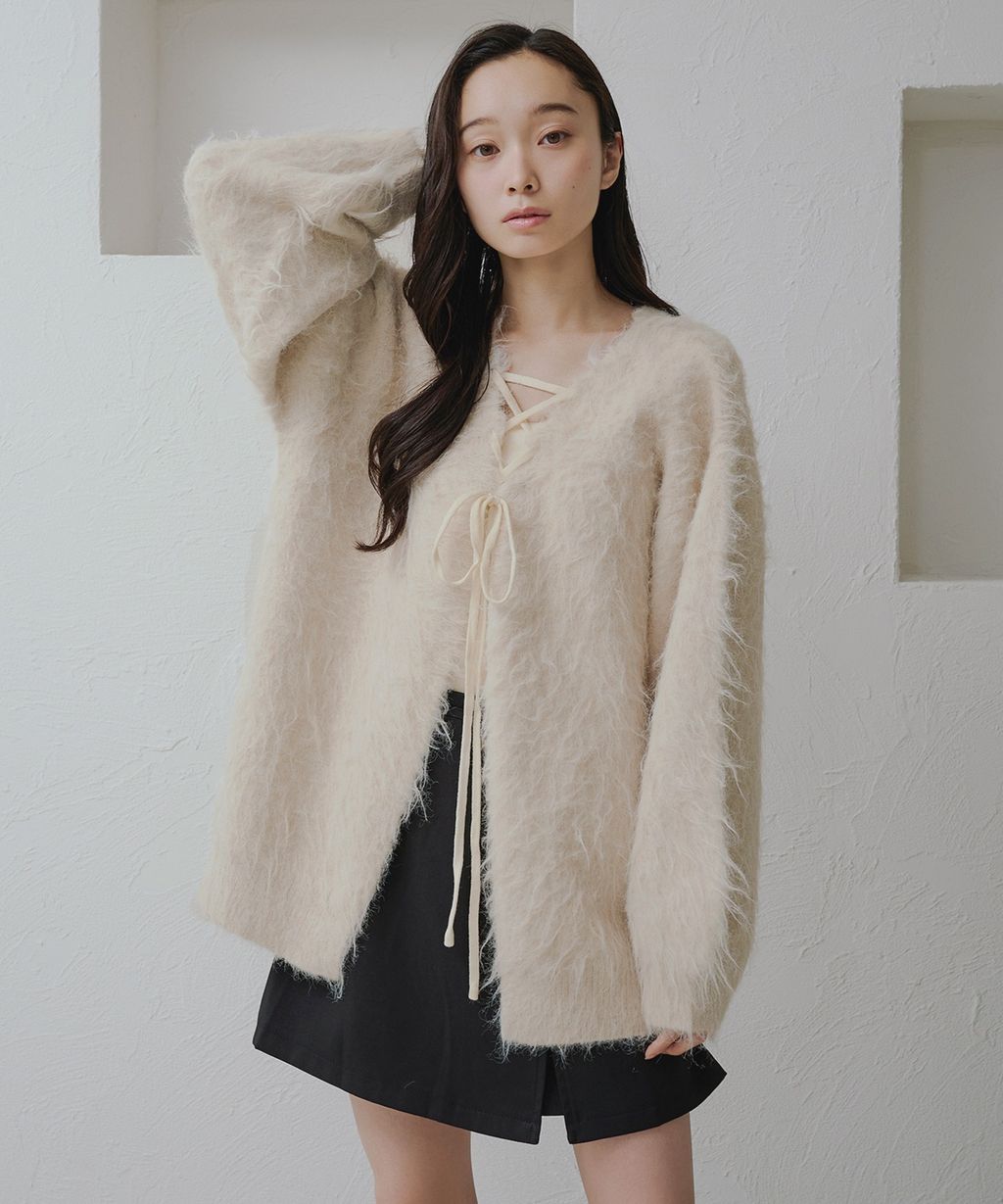 apres jour clair 2WAY毛絨感蕾絲綁帶針織開襟外套_57