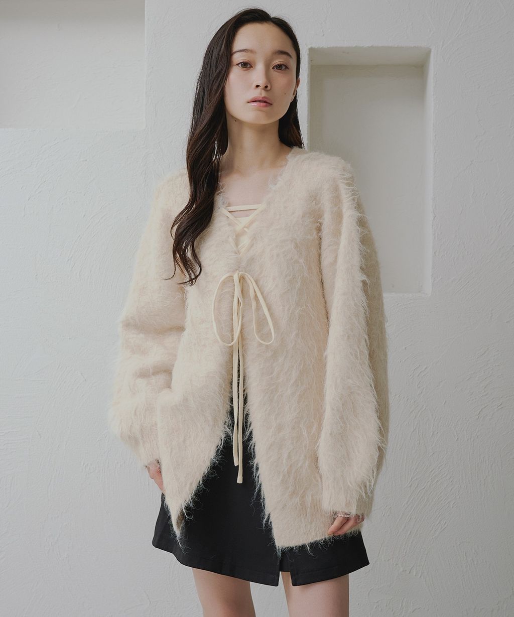 apres jour clair 2WAY毛絨感蕾絲綁帶針織開襟外套_47