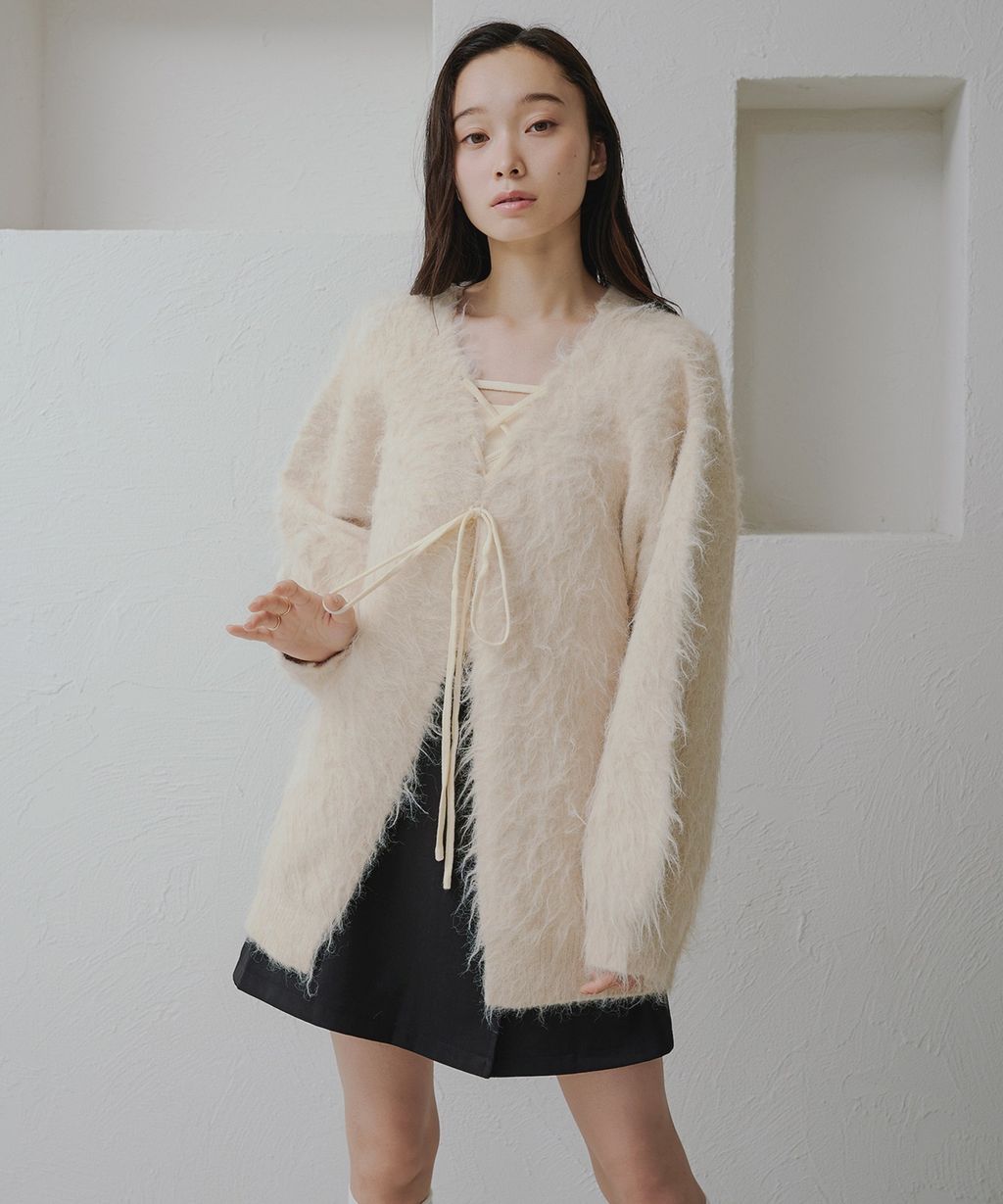 apres jour clair 2WAY毛絨感蕾絲綁帶針織開襟外套_46