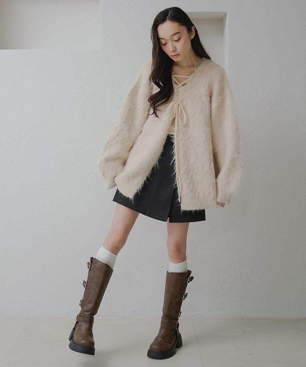 apres jour clair 2WAY毛絨感蕾絲綁帶針織開襟外套_52